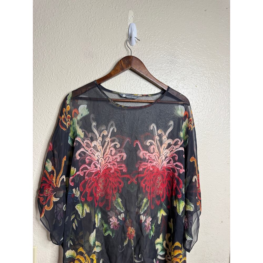 Cocoon House 100% Silk Topper Poncho Top size L/XL Chrysanthemum Floral - Picture 4 of 9